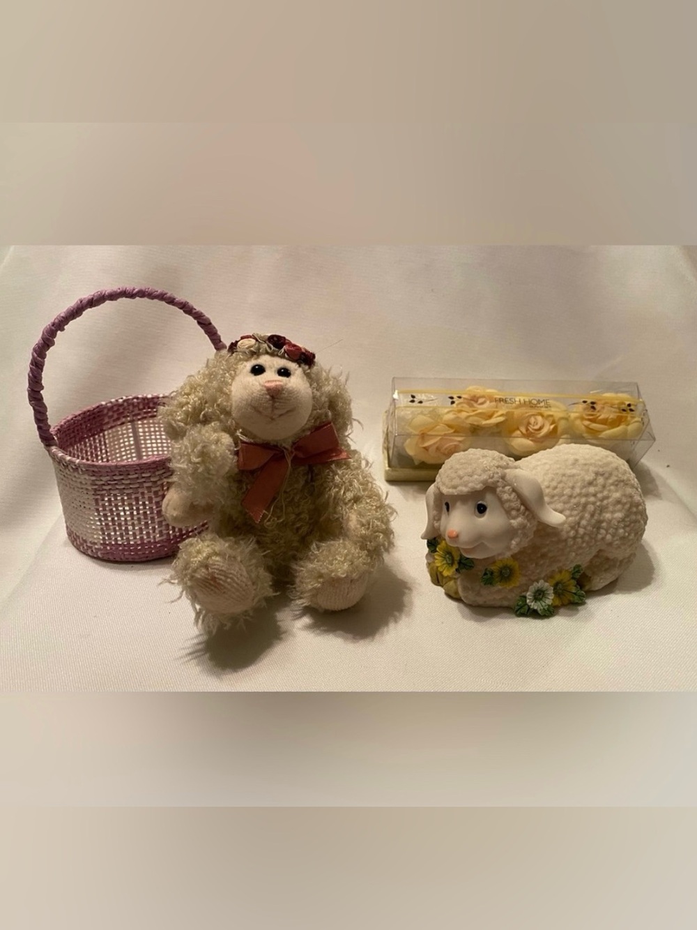 Spring Easter Lot of Lambs Partylite and Basket Adorable!!!